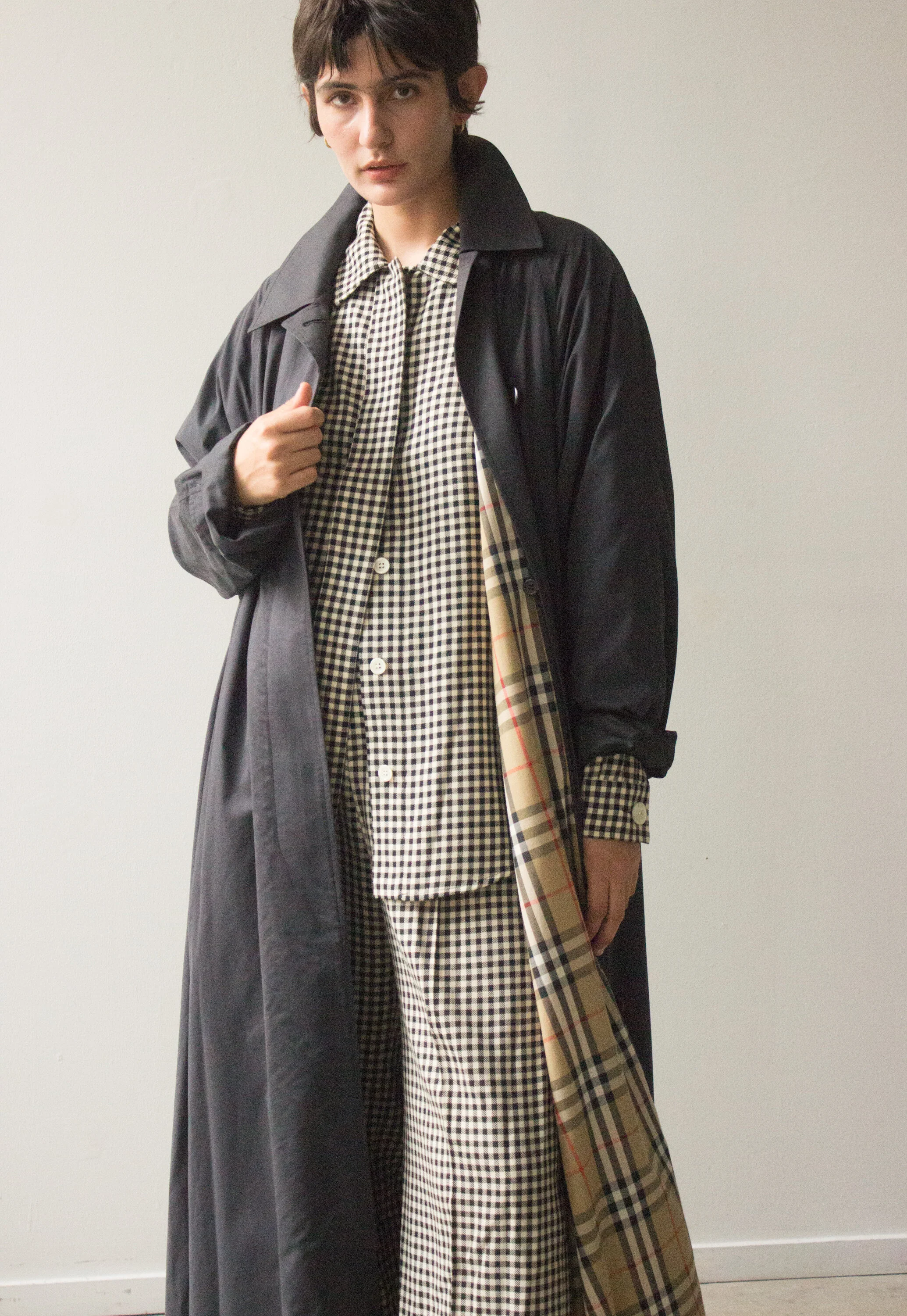 1980s Burberry Navy A Line Duster Jacket with Classic Lining Wayward Collection